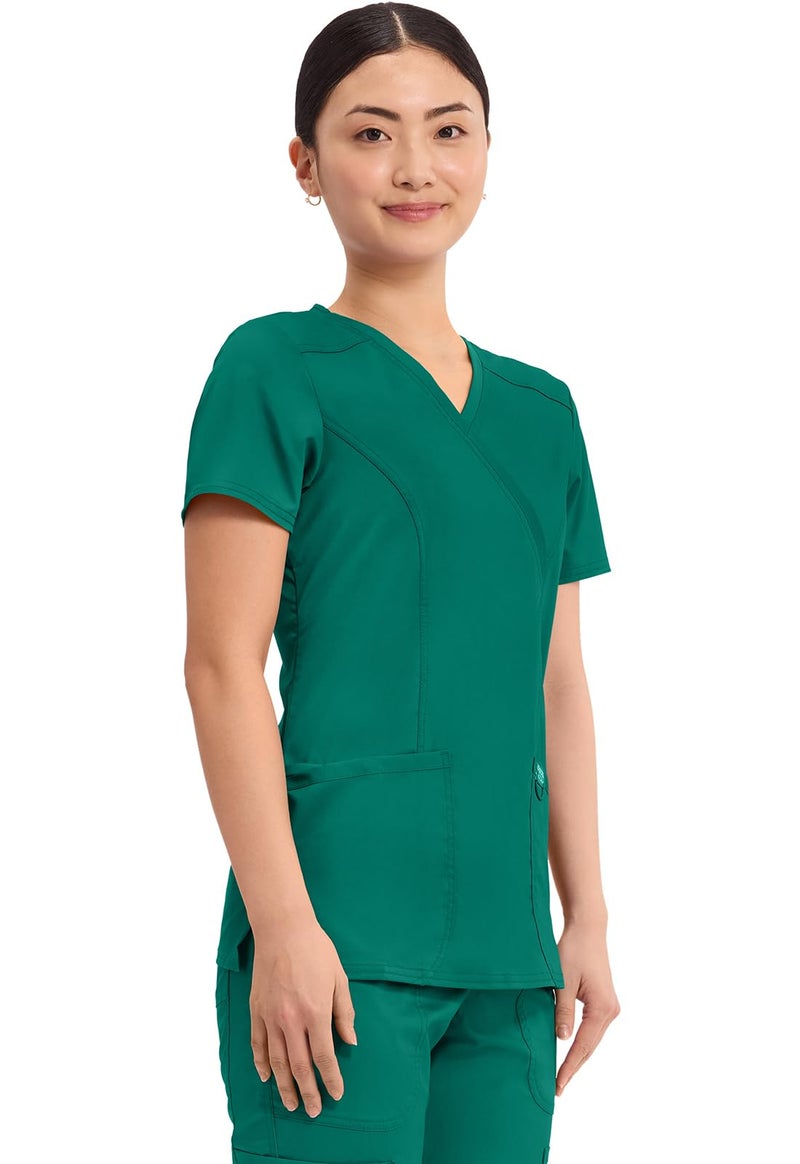 Cherokee Scrubs Top for Women Mock Wrap with 3 Pockets, Soft, 2-Way Stretch & Durable Fabric - WW610, XL, Hunter Green - Image 4